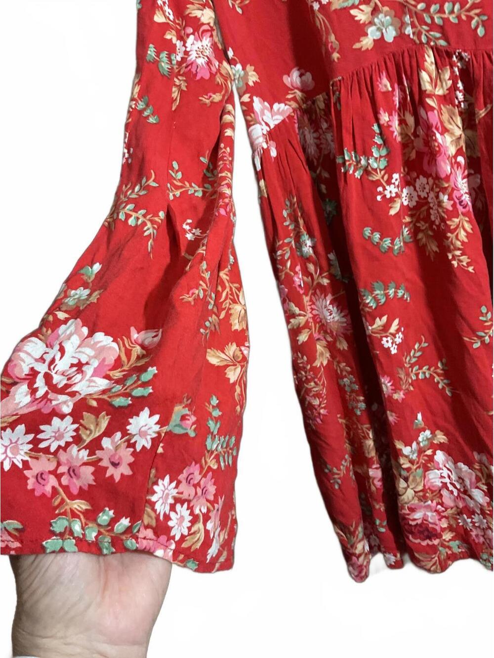Lauren Ralph Lauren Denim And Supply Red Floral Bell Sleeve Dress M - Picture 4 of 11